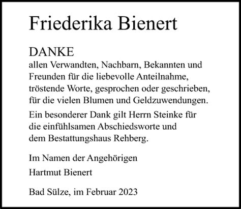 Traueranzeigen Von Friederika Bienert Trauer Anzeigen De