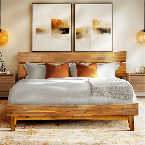 Acacia Aurora 800 lbs Capacity Queen Bed Frame and Headboard Solid Wood