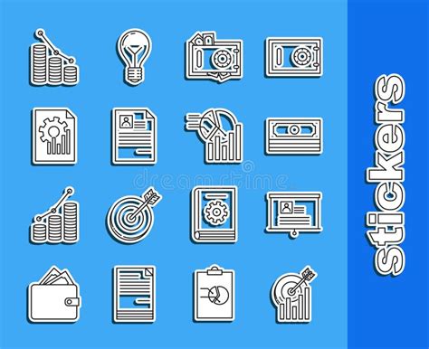 Set Line Target With Graph Chart Board Resume Stacks Paper Money Cash