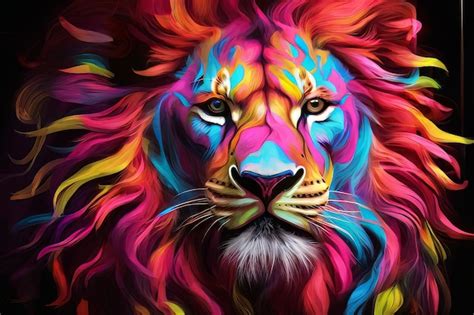 Premium Ai Image Luminous Roar Neon Lions Technicolor Majesty