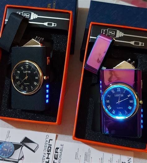 Дуговая электроимпульсная зажигалка.Зажигалка + часы,подсветка,фонарик ...