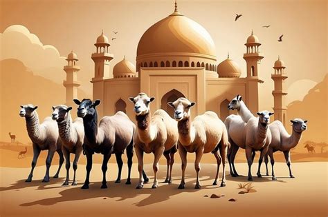 Celebração do Eid Al Adha Sacrifício de camelos ovelhas e cabras