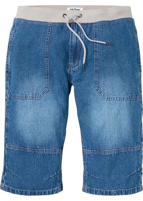 Modische Schlupf Jeans Bermuda Mit Geripptem Bund Blau Herren