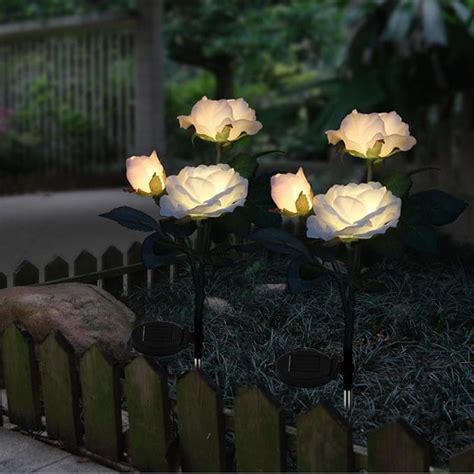 Anordsem Solar Garden Lights Outdoor Decorative Rose Flowers Lights Led