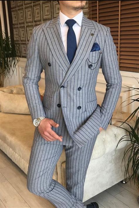 Mens Pinstripe Suit Double Breasted Pinstripe Suit Classy Suits Cool