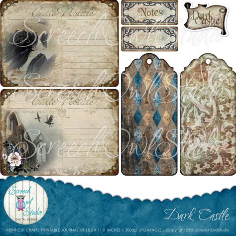 X Inch Collage Pages Dark Castle Gothic Journal Kit Printable