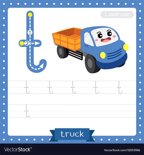 Letter t lowercase tracing practice worksheet of Vector Image 