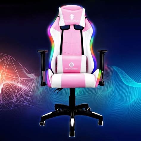 Boomersun Fauteuil Gaming Rose Chaise de jeu video Message avec lumière