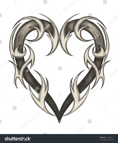 Heart Tribal Tattoohand Pencil Drawing On Stock Illustration 310407611 ...