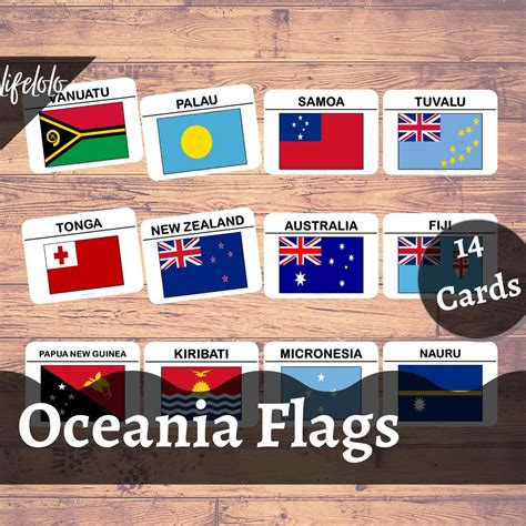 Oceania FLAGS Flash Cards Geography Montessori Homeschool Three