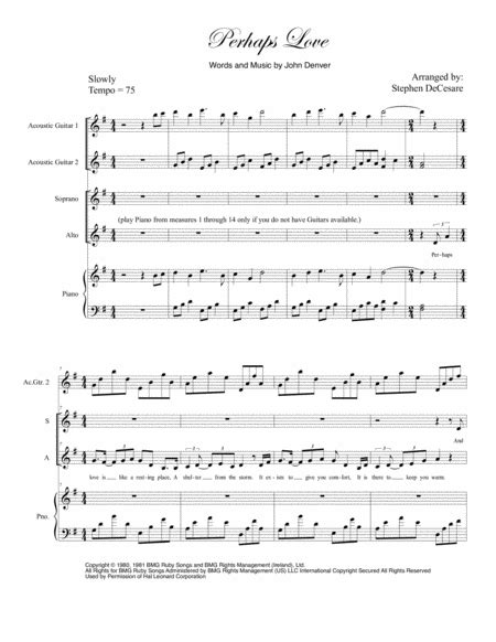 Perhaps Love Arr Stephen Decesare By John Denver And Placido Domingo Sheet Music For Choir At