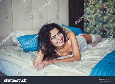 Beautiful Sexy Brunette Woman Lying Bed Stock Photo 1172257201 Shutterstock