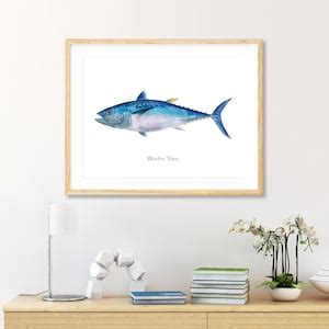 Tuna Print Bluefin Tuna Watercolor Print Nautical Print - Etsy