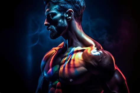 Premium AI Image Sportive Man Bodybuilder Is Posing In The Colorful