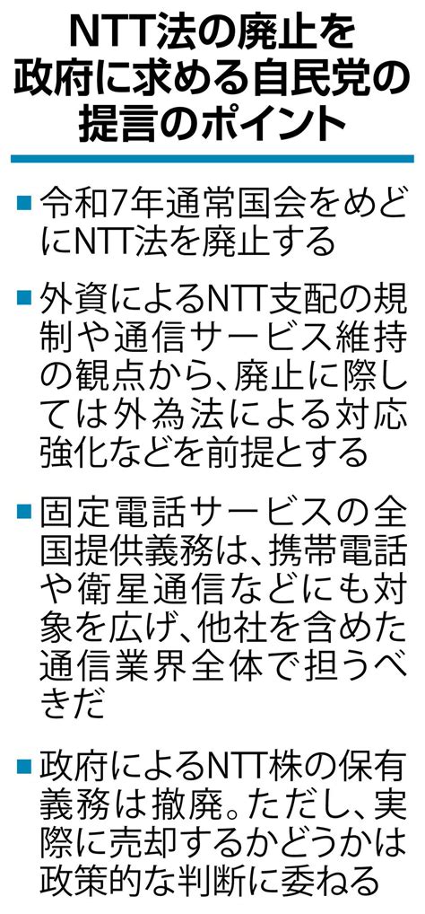 自民、令和7年めどにntt法廃止を提言へ 経営の自由度高め国際競争力向上狙う 産経ニュース