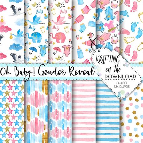 Gender Reveal Paper Pack Watercolor Gender Reveal Digital Etsy