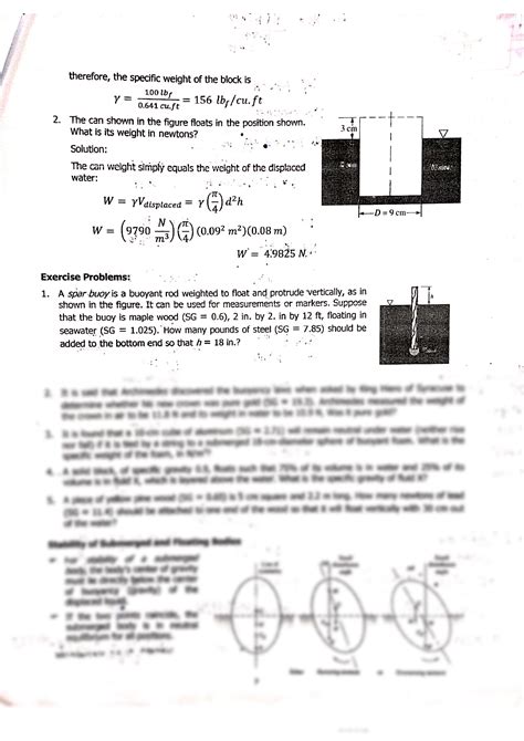 SOLUTION Buoyancy And Stability Of Submerged Body Sample With