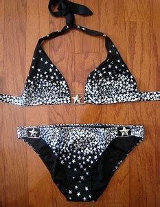 Victoria Secret Bikini Black With Metallic Silver Stars Swimsuit M New Ebay