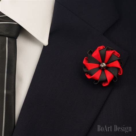 Lapel Pinredblack Kanzashi Flower Lapel Pinhematite Pearllapel