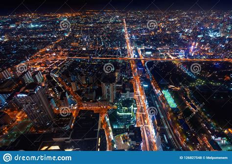 Aerial View of Osaka, Japan at Night Stock Photo - Image of road, osaka ...