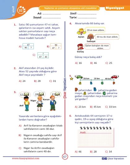 Ci Sinif Riyaziyyat Yarpaq Test