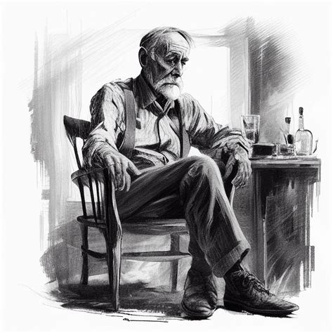 Pencil Sketch Of An Old Man Relaxing With A Whiskey Etsy