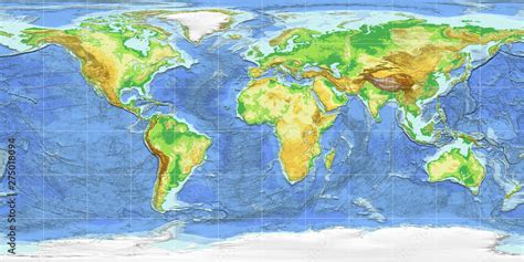 World Map Equirectangular Projection Atlantic Ocean Stock Illustration