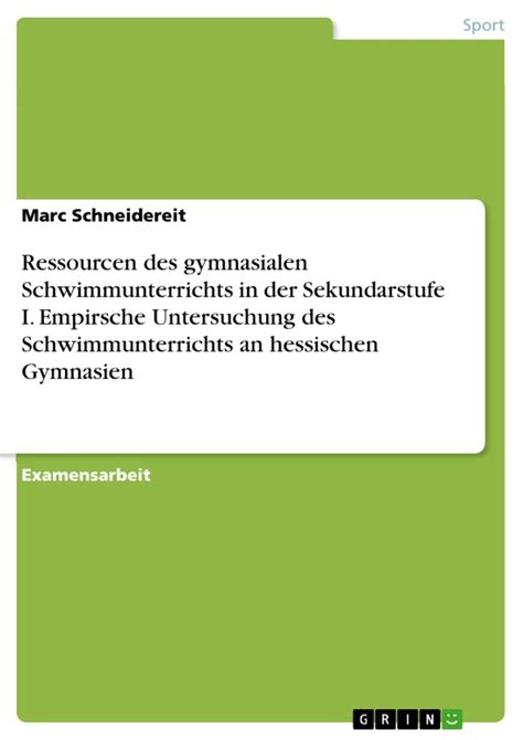 Ressourcen Des Gymnasialen Schwimmunterrichts In Der Sekundarstufe I