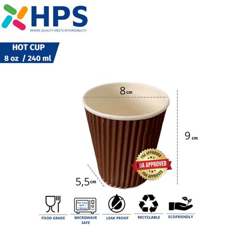 Jual Hot Cup Paper 8 Oz 240ml Gelas Kopi Kertas RIPPLE Cokelat Coffee Tahan Panas Gelas Kertas
