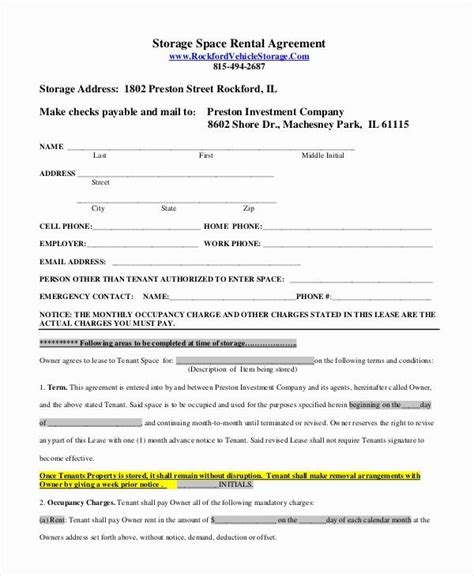 Storage Unit Rental Agreement Template