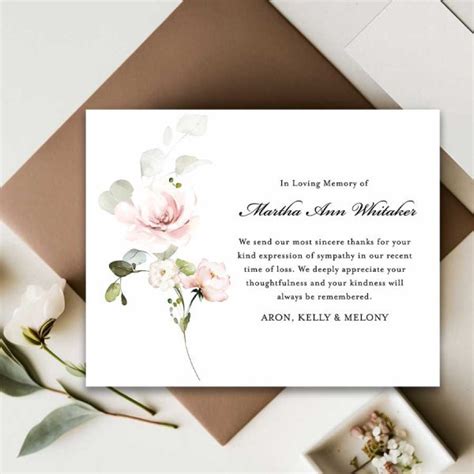 Memorial Thank You Card Template Printable Customized Wording