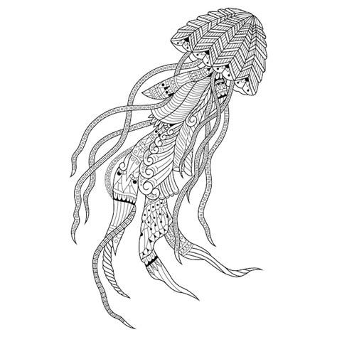 Hand Drawn Jellyfish Zentangle Style For Coloring Vector Image The