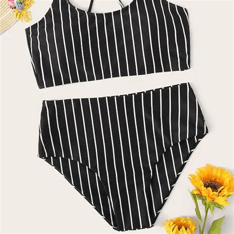 Black And White Stripes Bikini Sets On Luulla