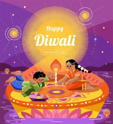 Diwali Illustration with Kids Stock Vector - Illustration of hand ...