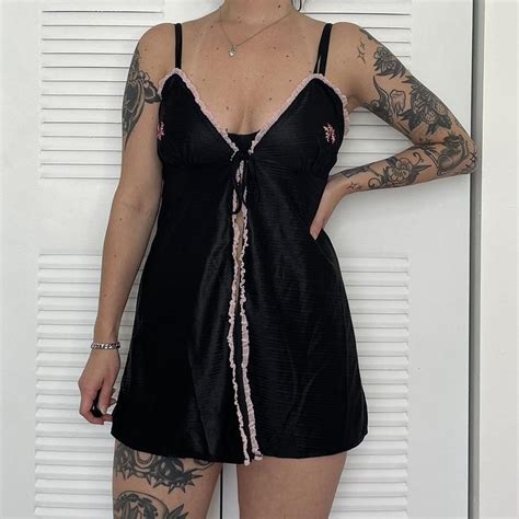 Black Vintage Lingerie Dress Floral Detail Depop