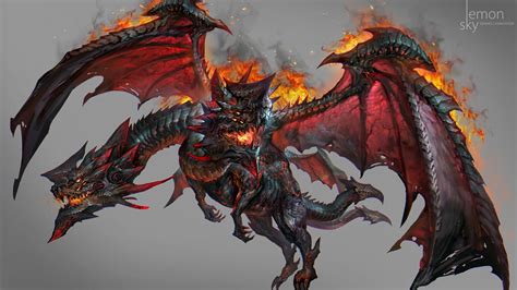 Artstation Two Head Fire Dragon