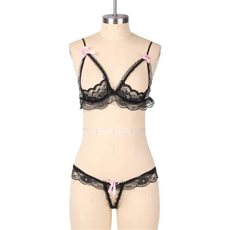 Sexy Femmes Rotique Lingerie Dentelle Tongs Soutien Gorge Ouvert