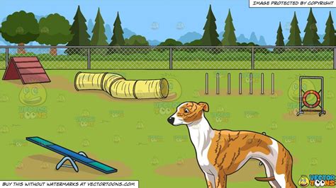 Clipart Cartoon A Tall Looking Whippet And An Dog Agility Course