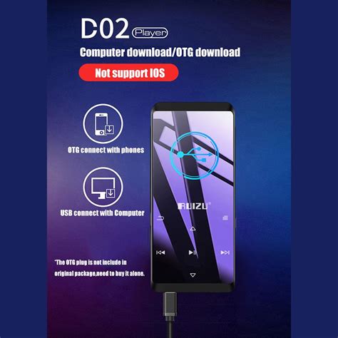 RUIZU D02 Bluetooth MP3-плеер Смарт-сенсорный экран Hi-Fi музыкальный ...