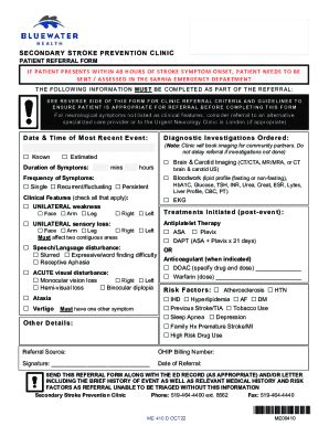 Fillable Online Secondary Stroke Prevention Clinic Patient Referral