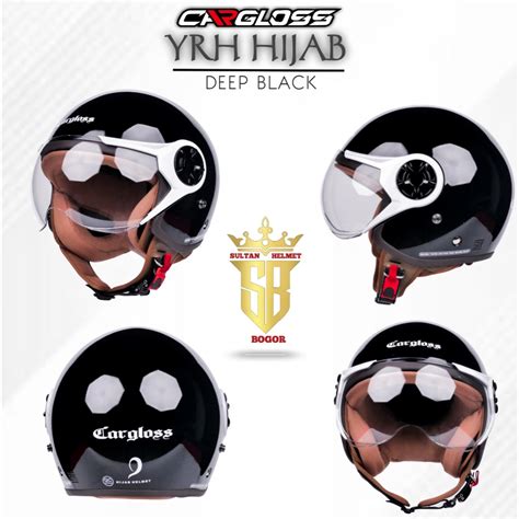 Jual HELM CARGLOSS YRH HIJAB DEEP BLACK CARGLOSS HALF FACE ORIGINAL