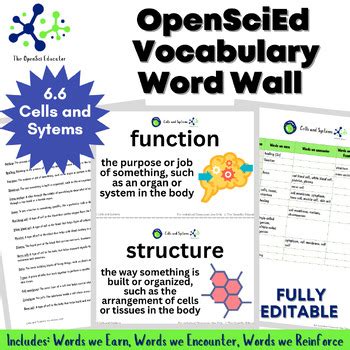 Openscied Cells And Systems Vocabulary Word Wall By The Opensci