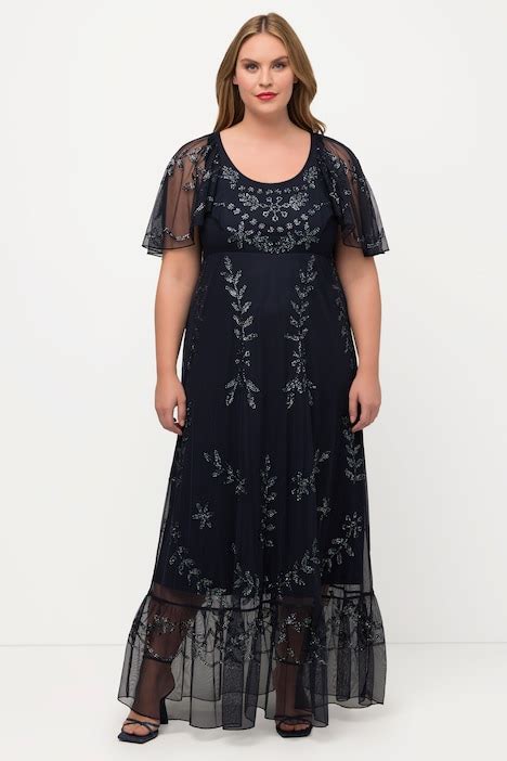 Sequin Embroidery Flounce Hem Fully Lined Mesh Dress More Dresses