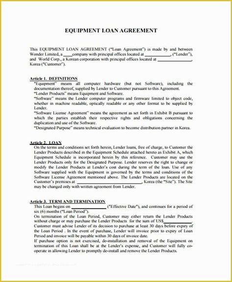 equipment loan agreement template   loan agreement form