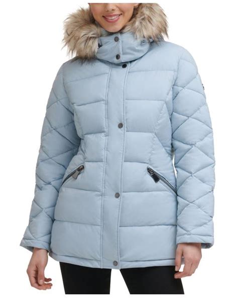 Calvin Klein Faux Fur Trim Hooded Puffer Coat Created For Macy S In