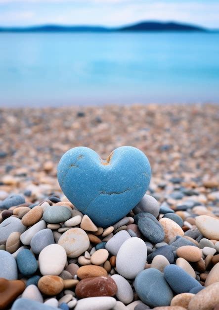 Premium Ai Image A Blue Heart Shaped Rock On A Pile Of Rocks