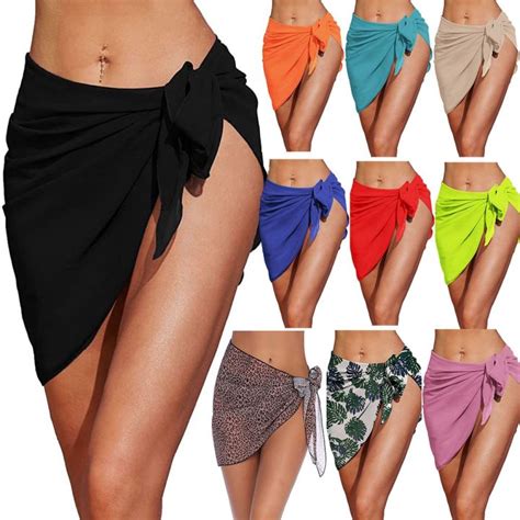 Ready Stock Women Short Sarongs Swimsuit Coverups Beach Bikini Wrap Sheer Short Skirt Chiffon
