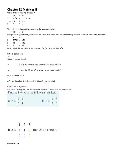 Chapter 12 Intro Further Maths Matrices Chapter 12 Matrices Ii What If There Was No Division