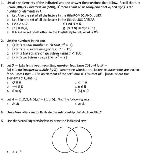 Solved List All The Elements Of The Indicated Sets And Answer The Questions That Follow Recall