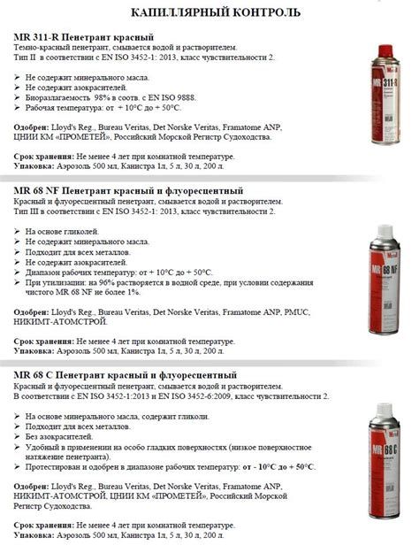 Пенетрант, Очиститель, Проявитель MR Chemie | СКБ Техпром